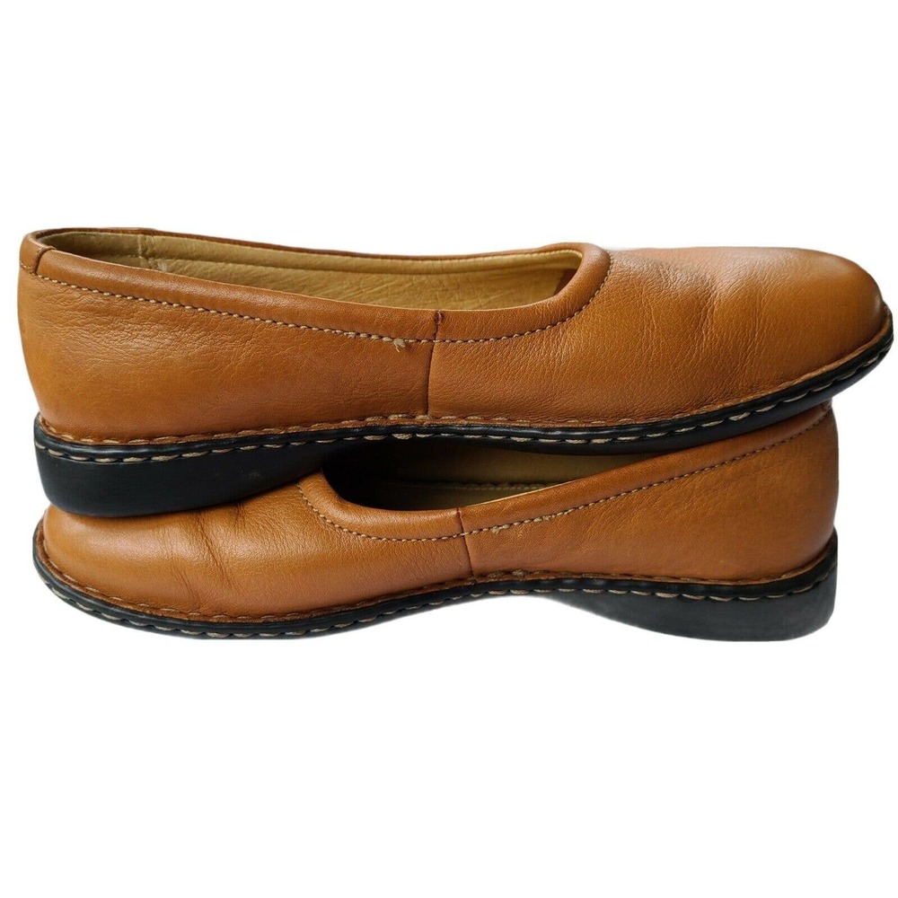 Land's End Leather Tan Slip On Flat Shoes Size 8.5